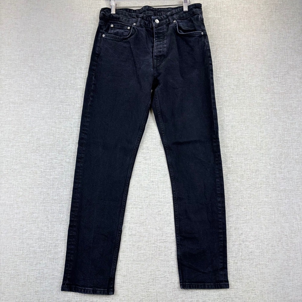 Zara Man Black Denim Slim Fit Jeans Size 32 Faded Wash Button Fly